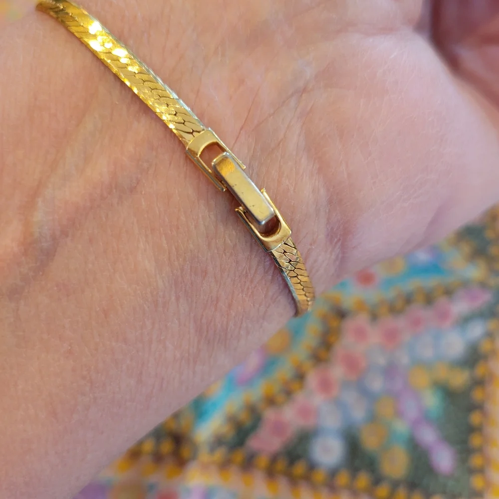 Pretty Gold-Tone Herringbone Bracelet ~ Rhinestone ~ Elegant